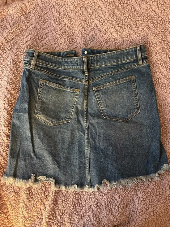 LOFT Washed Blue Denim Mini Skirt with Frayed Hem - Picture 2 of 3